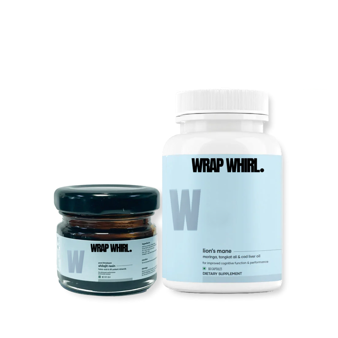 Wrap Whirl Strength Max Combo: Pure Himalayan Shilajit & Lion’s Mane Caps Powered With Tongkat Ali