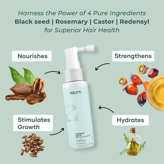 Mars Rosemary Hair Growth Serum : Powered With Black Seed Oil, Castor Oil & Redensyl