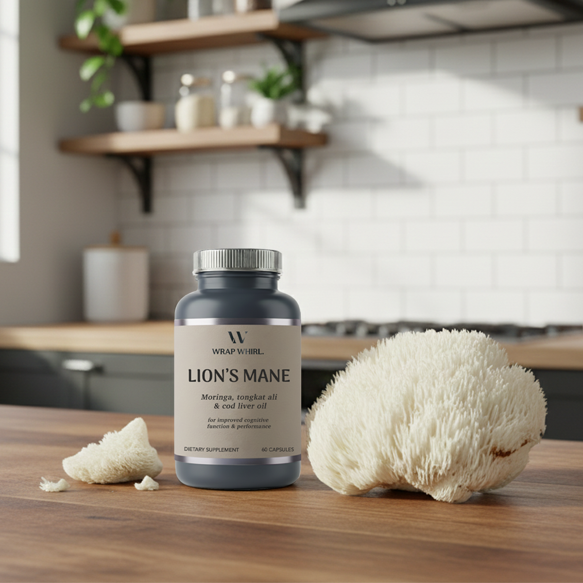 Wrap Whirl Pure Lion's Mane Caps: Powered with Moringa, Tongkat Ali & Cod Liver Oil™