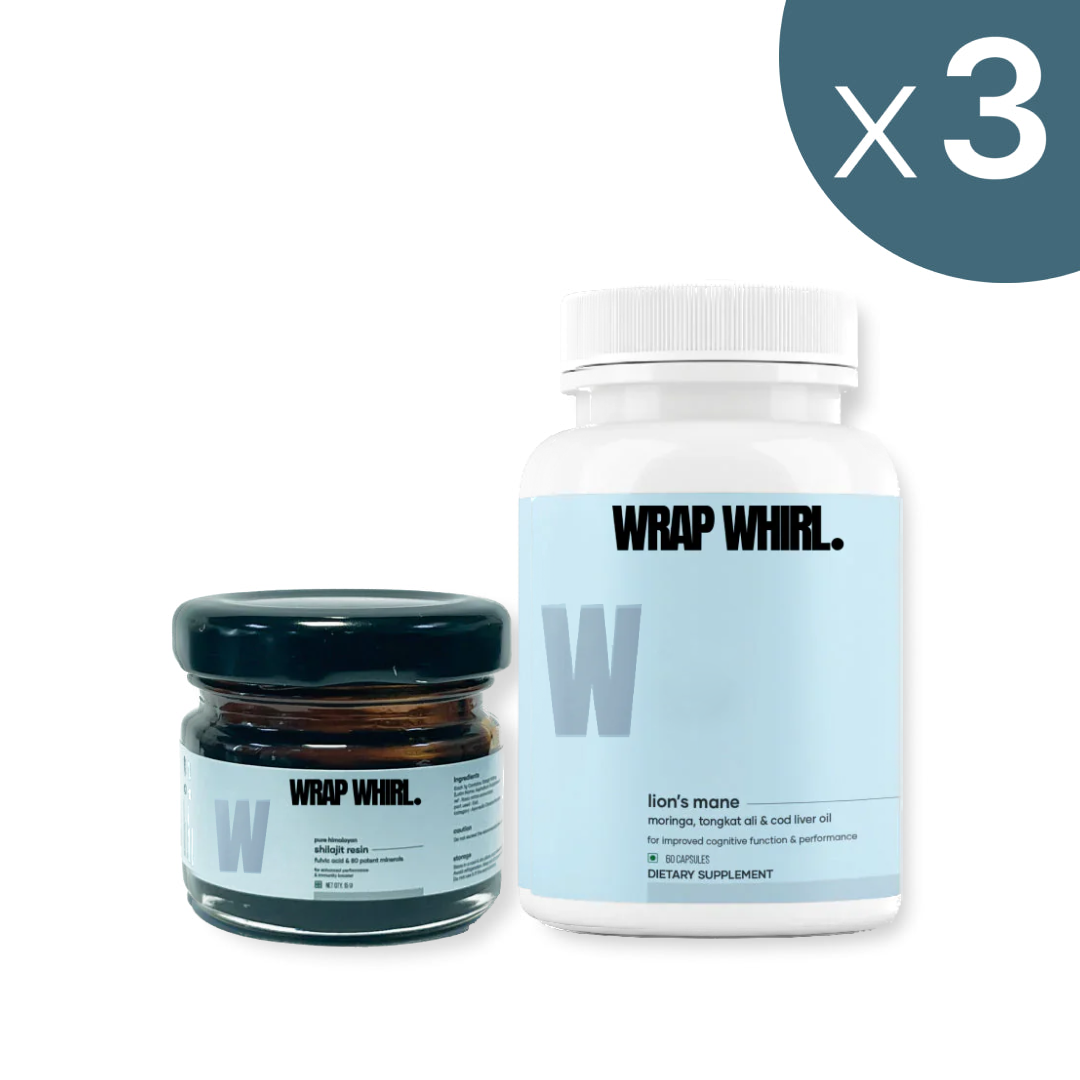 Wrap Whirl Strength Max Combo: Pure Himalayan Shilajit & Lion’s Mane Caps Powered With Tongkat Ali