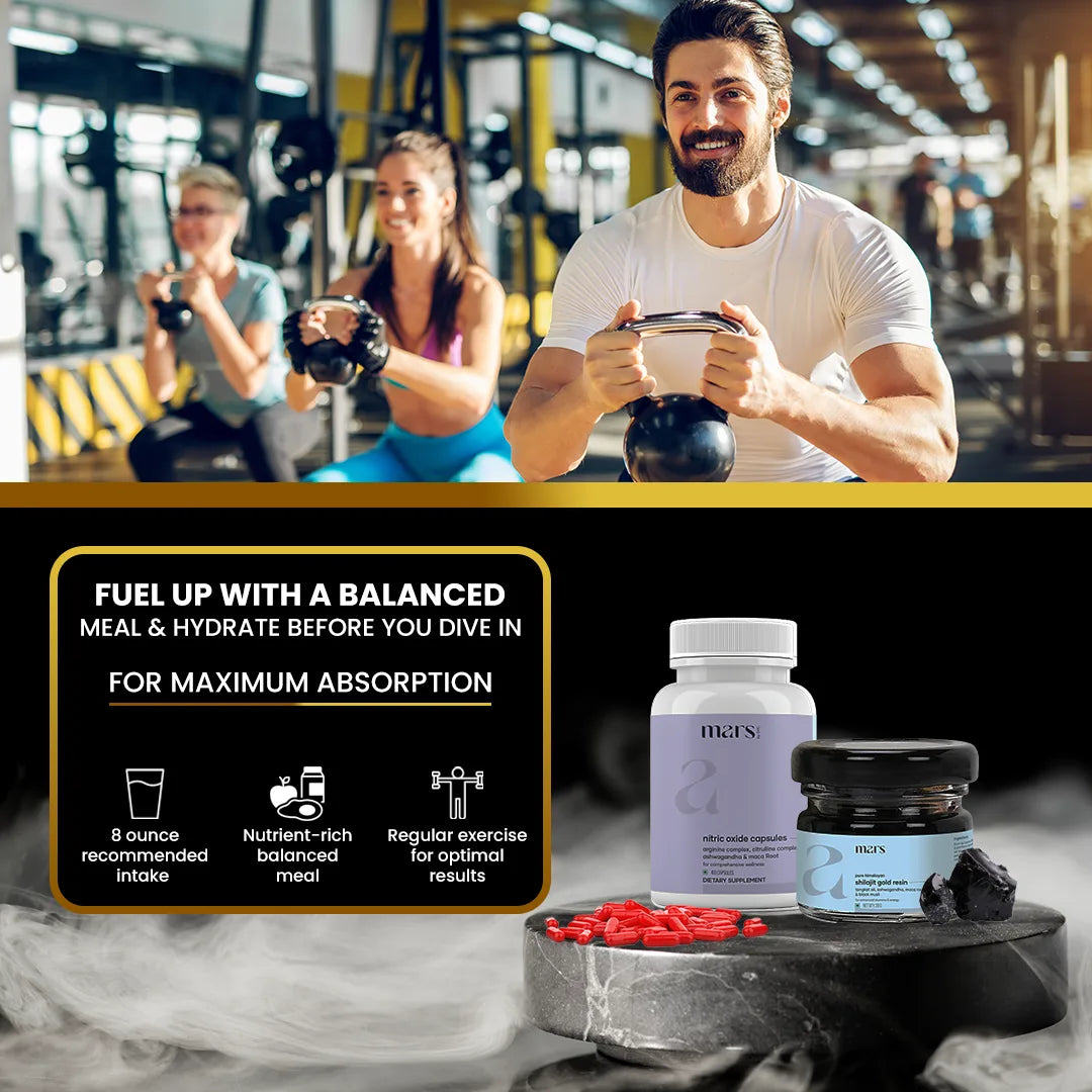 Mars Nitro Boost+ - Pure Himalayan Shilajit Gold Resin & Nitric Oxide Capsules