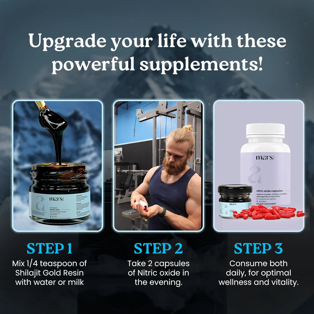 Mars Nitro Boost+ - Pure Himalayan Shilajit Gold Resin & Nitric Oxide Capsules