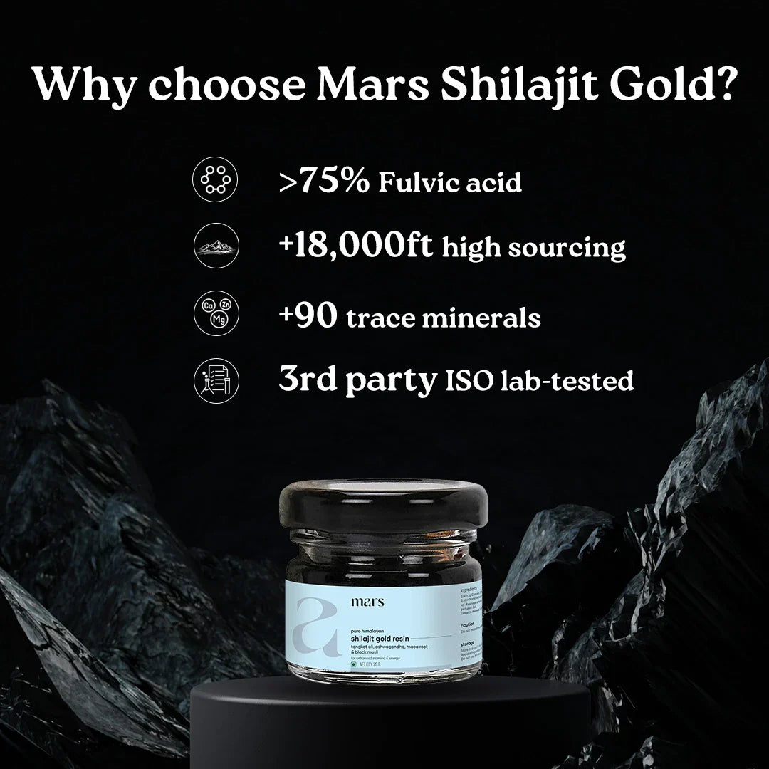 Mars Nitro Boost+ - Pure Himalayan Shilajit Gold Resin & Nitric Oxide Capsules
