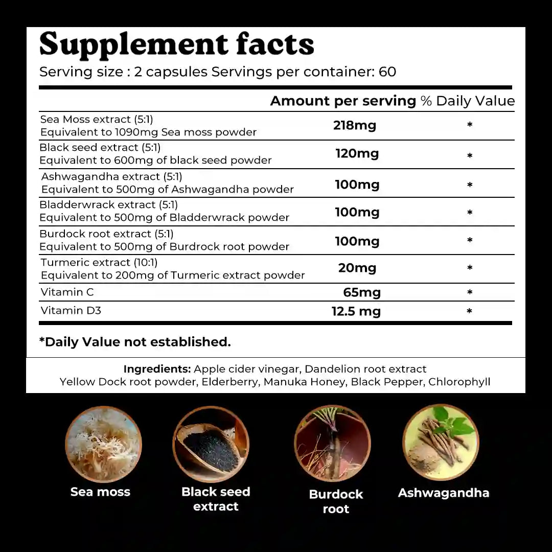 Mars Natural Sea Moss Caps: Powered with Ashwagandha, Black Seed, & Vitamin D3