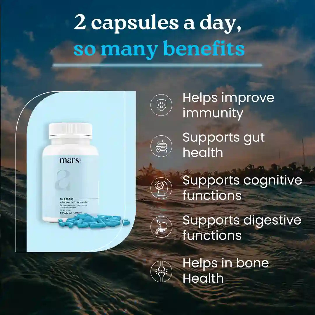 Mars Natural Sea Moss Caps: Powered with Ashwagandha, Black Seed, & Vitamin D3