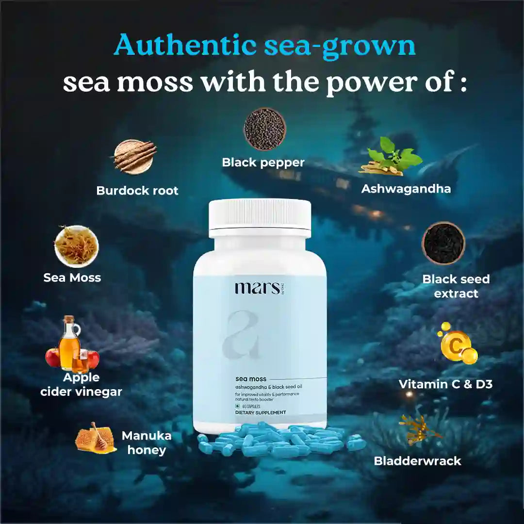 Mars Natural Sea Moss Caps: Powered with Ashwagandha, Black Seed, & Vitamin D3