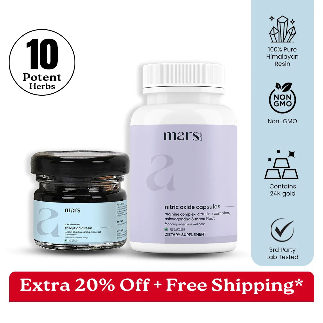 Mars Nitro Boost+ - Pure Himalayan Shilajit Gold Resin & Nitric Oxide Capsules