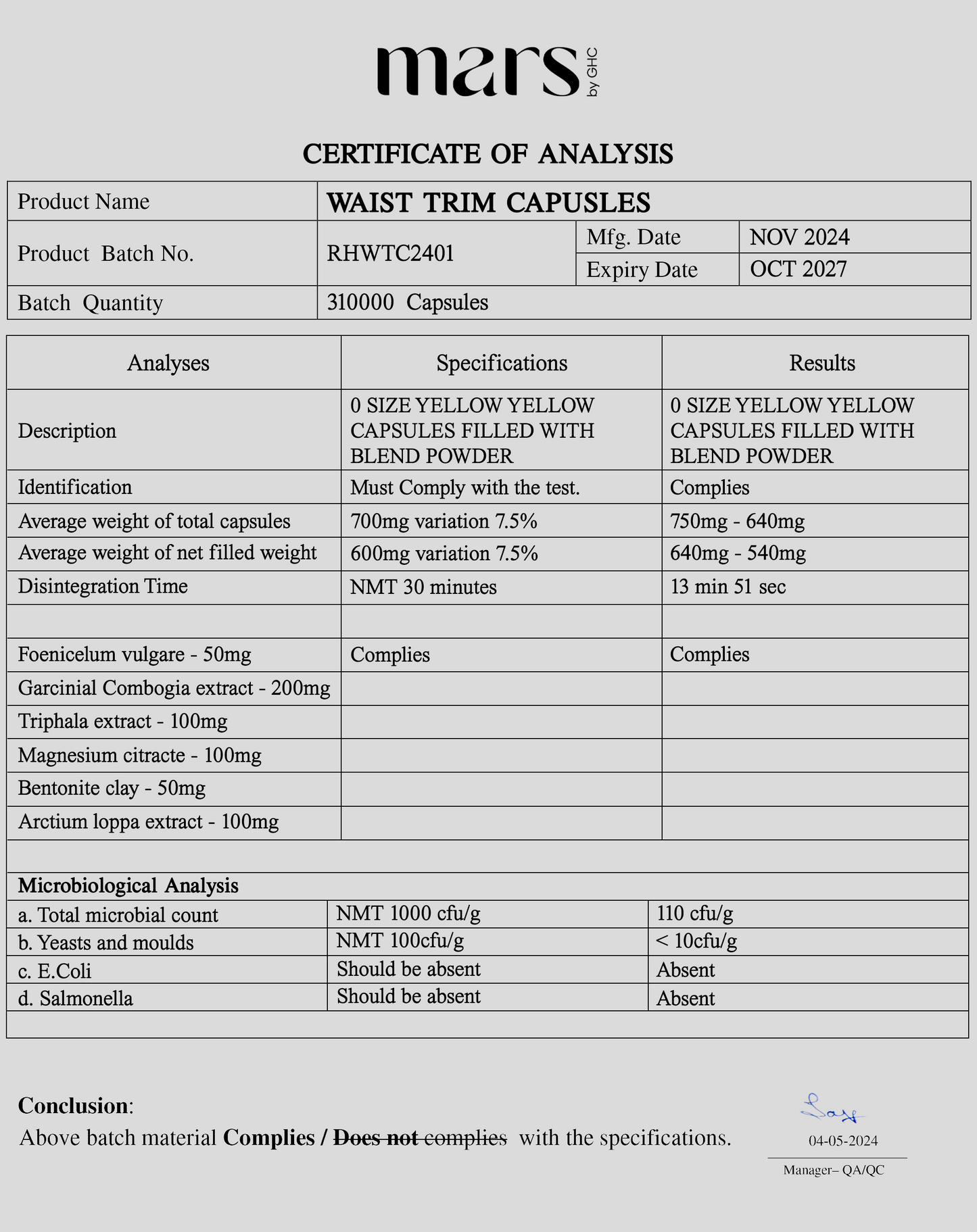 Mars TrimActive Max: Powered With Magnesium Citrate, Bentonite Clay & Triphala