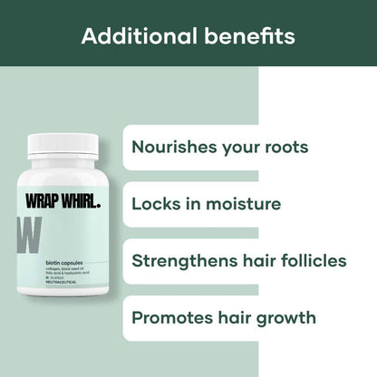 Wrap Whirl Hair Growth Capsules: Powered with Biotin, Collagen, Black Seed Oil & Folic Acid