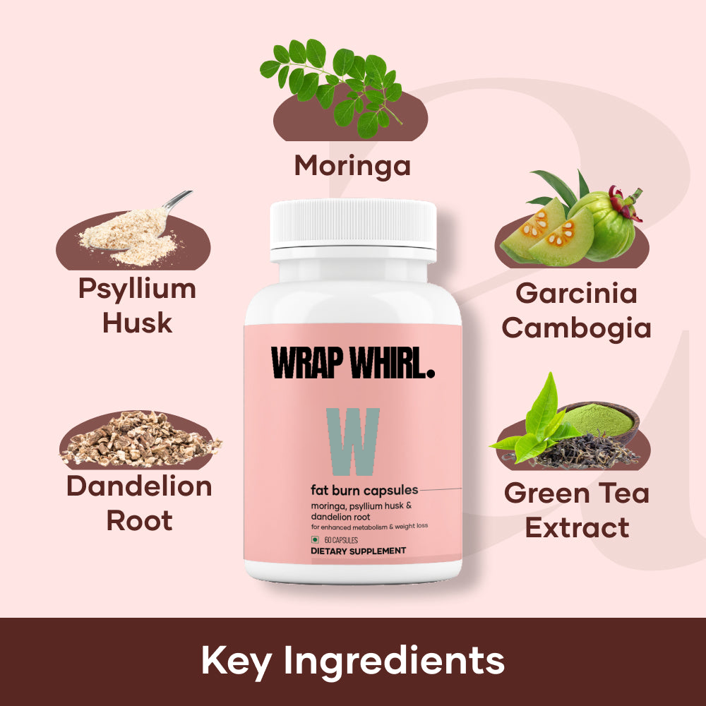 Wrap Whirl Fat Burn Capsules : Powered With Psyllium Husk, Moringa & Dandelion Root