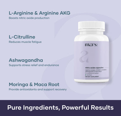 Mars Nitric Oxide Capsules with L-Arginine, L-Citrulline & Adaptogens – Circulation, Endurance & Recovery Support (60N)