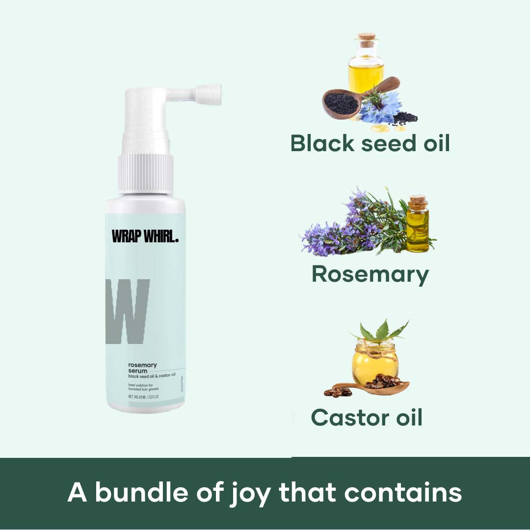 Wrap Whirl Rosemary Hair Growth Serum : Powered With Black Seed Oil, Castor Oil & Redensyl