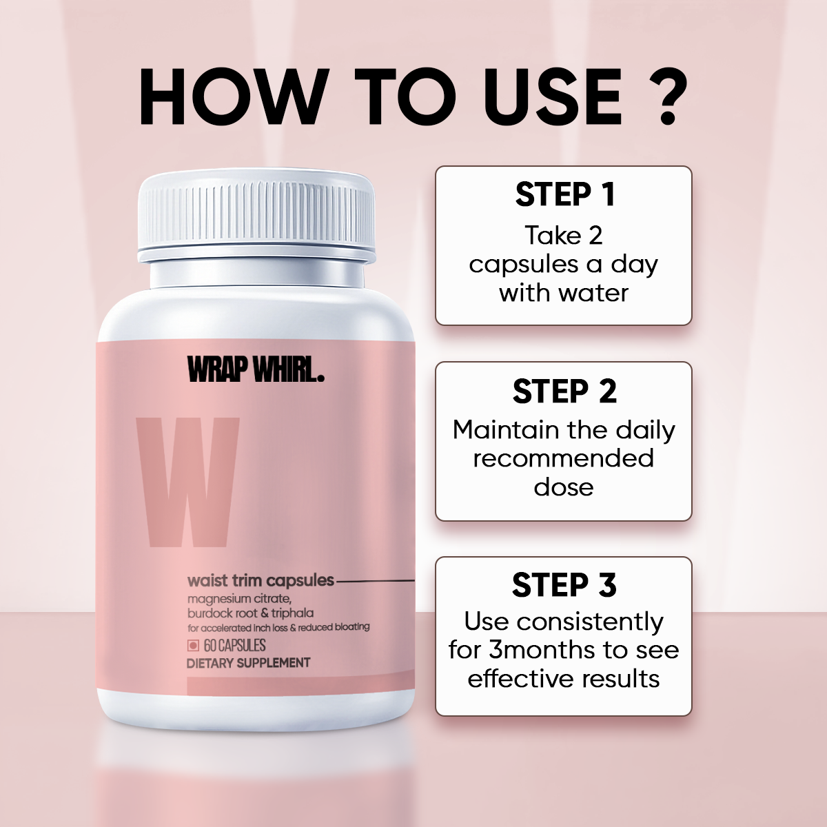 Wrap Whirl Waist Trim Capsules : Powered With Magnesium Citrate, Bentonite Clay & Triphala