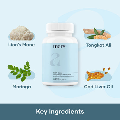 Mars Pure Lion's Mane Caps: Powered with Moringa, Tongkat Ali & Cod Liver Oil (60 N)