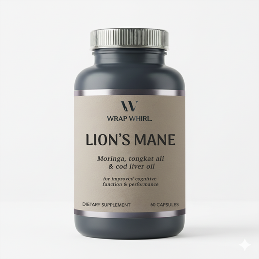 Wrap Whirl Pure Lion's Mane Caps: Powered with Moringa, Tongkat Ali & Cod Liver Oil™