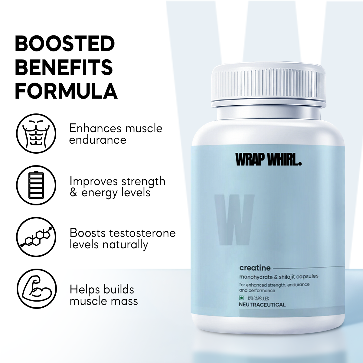 Wrap Whirl Peak Performance Combo: Ashwagandha Capsules & Micronized Creatine Monohydrate Capsules