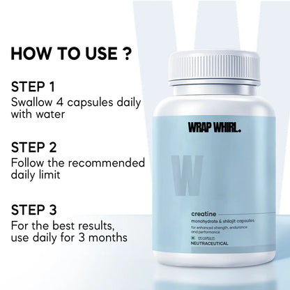 Wrap Whirl Micronized Creatine Monohydrate Caps: Powered with Shilajit (120 N)