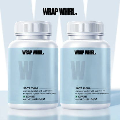 Wrap Whirl Pure Lion's Mane Caps: Powered with Moringa, Tongkat Ali & Cod Liver Oil (60 N)