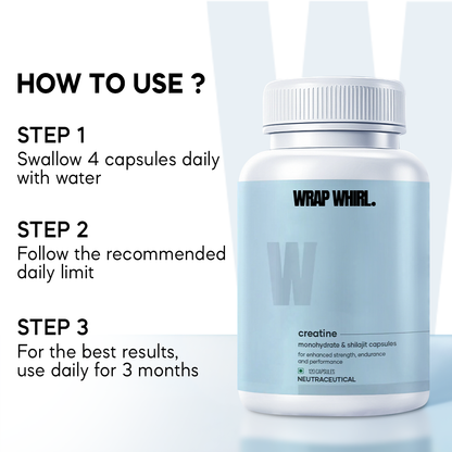 Wrap Whirl Micronized Creatine Monohydrate Caps: Powered with Shilajit (120 N)