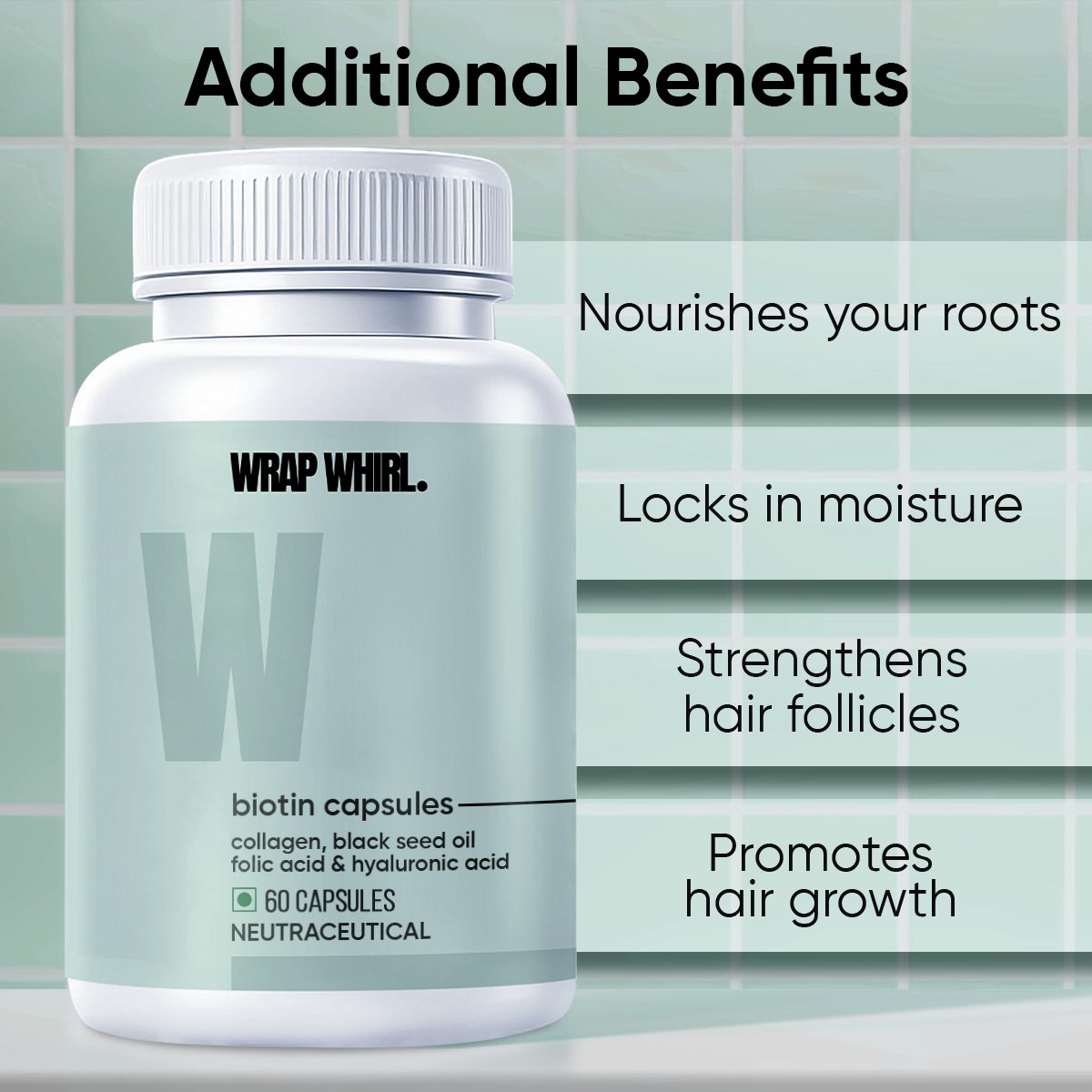 Wrap Whirl Hair Growth Capsules: Powered with Biotin, Collagen, Black Seed Oil & Folic Acid