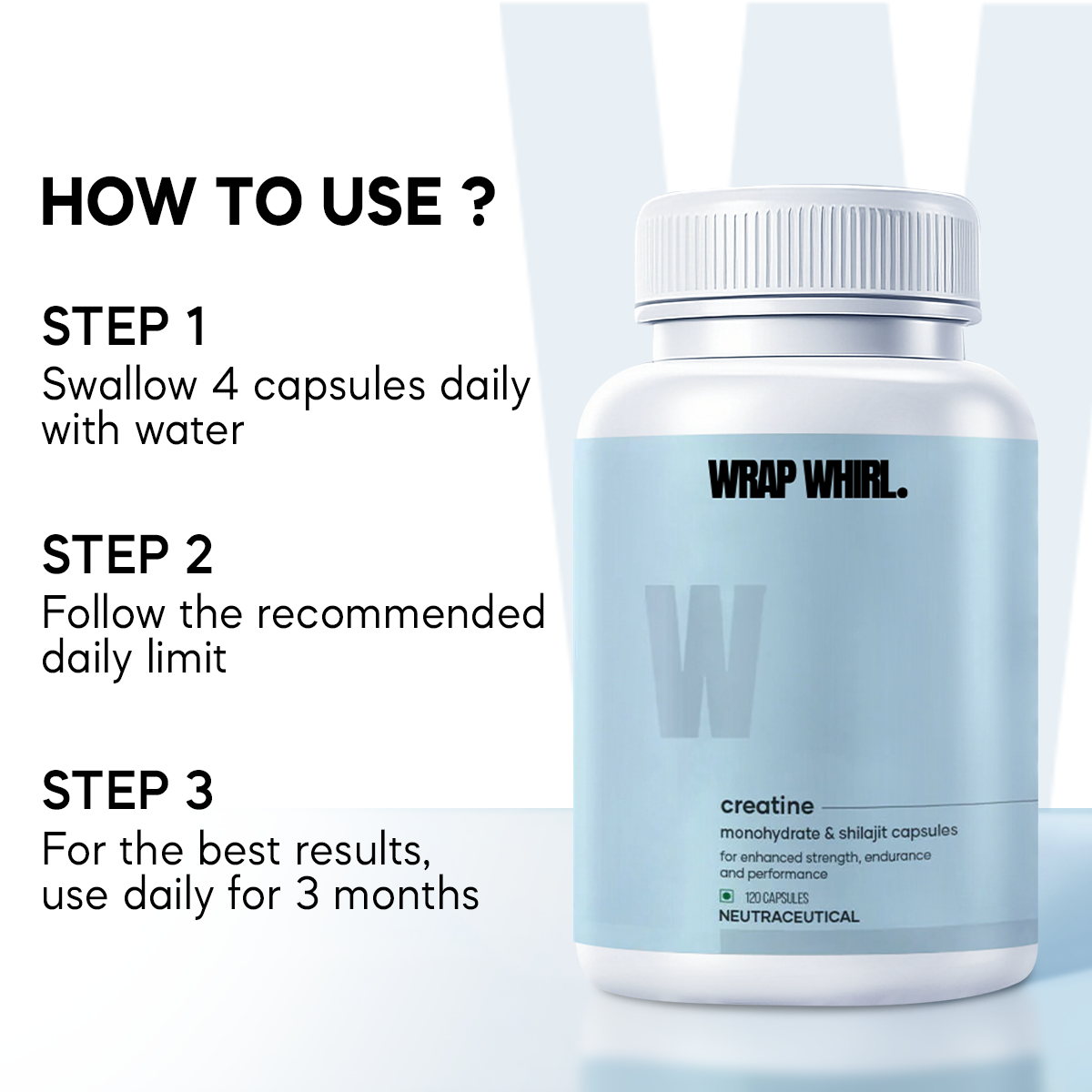 Wrap Whirl  Micronized Creatine Monohydrate Caps: Powered with Shilajit (120 N)