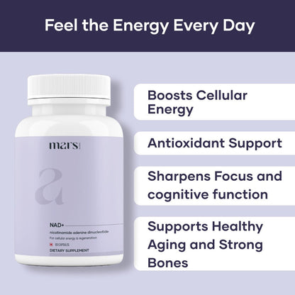 Mars NAD+ Capsules with NR & Vitamin B3 – Cellular Energy, Brain Health & Resilience Support (60N)