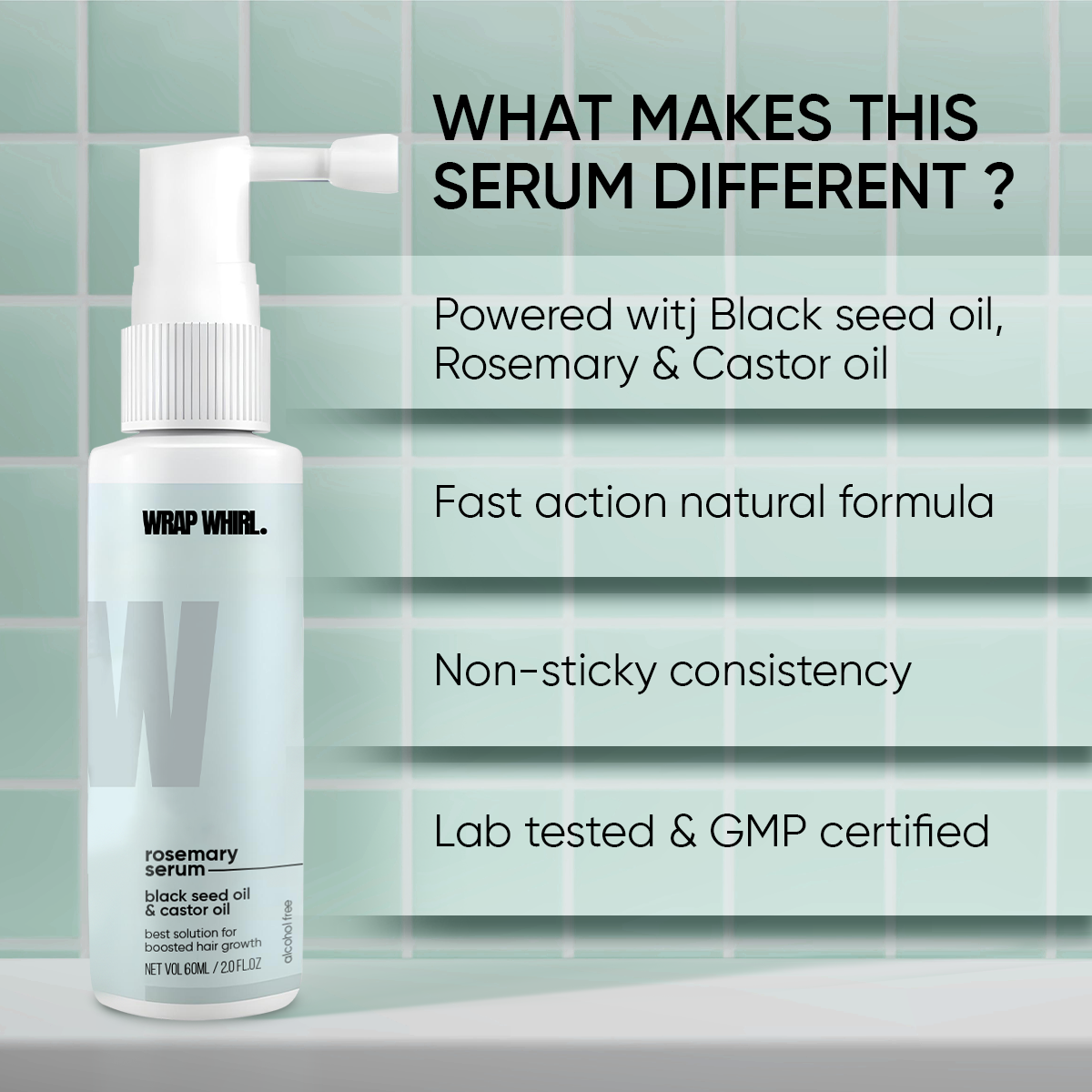 Wrap Whirl Rosemary Hair Growth Serum : Powered With Black Seed Oil, Castor Oil & Redensyl