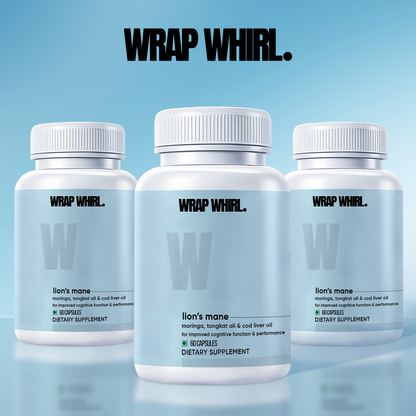 Wrap Whirl  Pure Lion's Mane Caps: Powered with Moringa, Tongkat Ali & Cod Liver Oil (60 N)