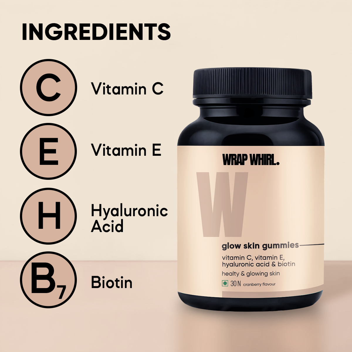 Wrap Whirl Vitamin C Gloww Gummies: Powered with Hyaluronic Acid