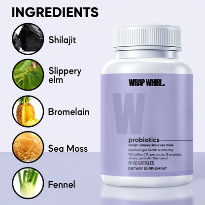 Wrap Whirl Probiotics for Men: Powered with Shilajit, Sea Moss & Slippery Elm