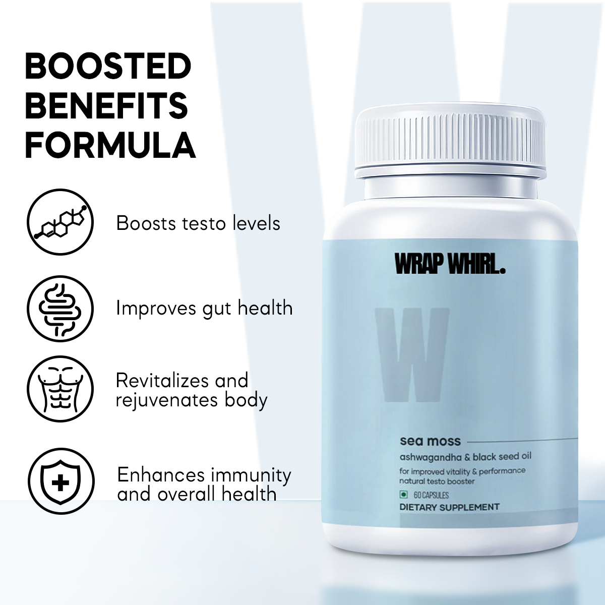 Wrap Whirl Natural Sea Moss Caps: Powered with Ashwagandha, Black Seed, & Vitamin D3