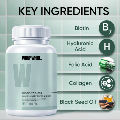 Wrap Whirl Hair Growth Capsules: Powered with Biotin, Collagen, Black Seed Oil & Folic Acid