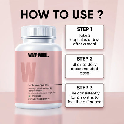 Wrap Whirl Fat Burn Capsules : Powered With Psyllium Husk, Moringa & Dandelion Root