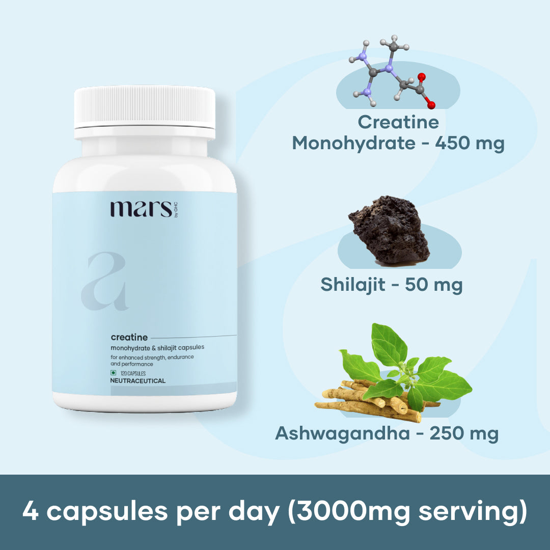 Mars Micronized Creatina Monohidrato Caps: Potenciado con Shilajit (120 N)