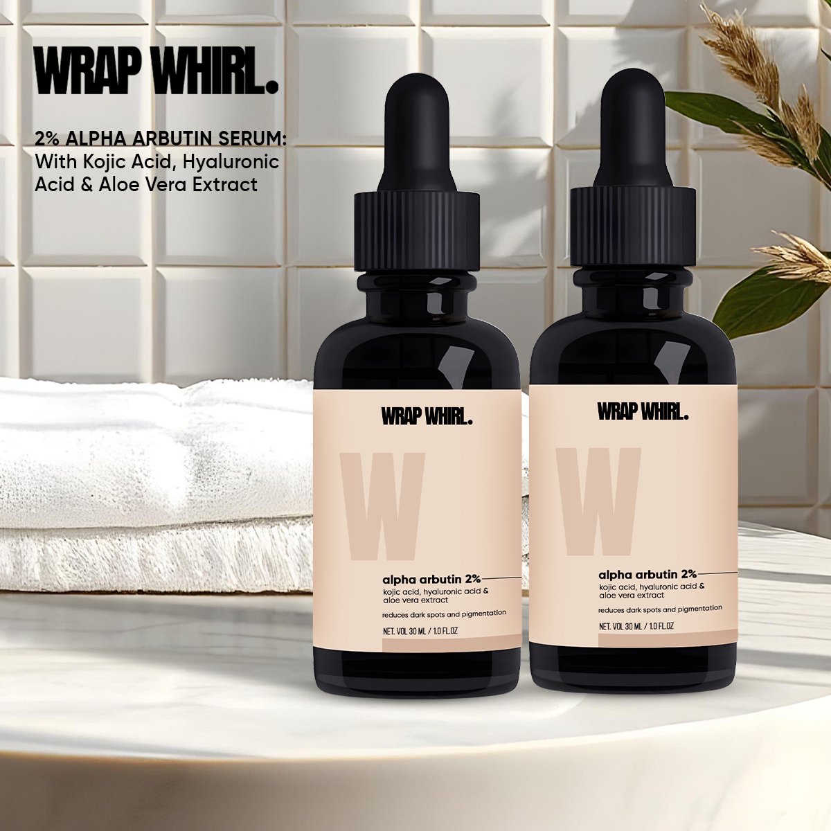 Wrap Whirl 2% Alpha Arbutin Serum: With Kojic Acid, Hyaluronic Acid & Aloe Vera Extract