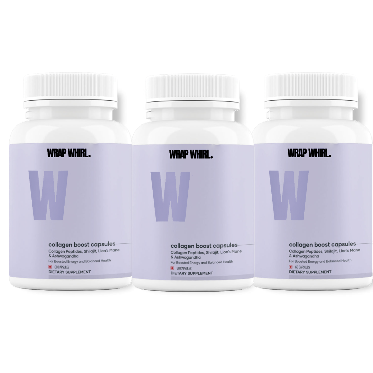 Wrap Whirl Collagen Boost Capsules Powered with Tri-Peptides, Shilajit, Ashwagandha & Lion's Mane – Skin, Joint, and Brain Health Support (60N)