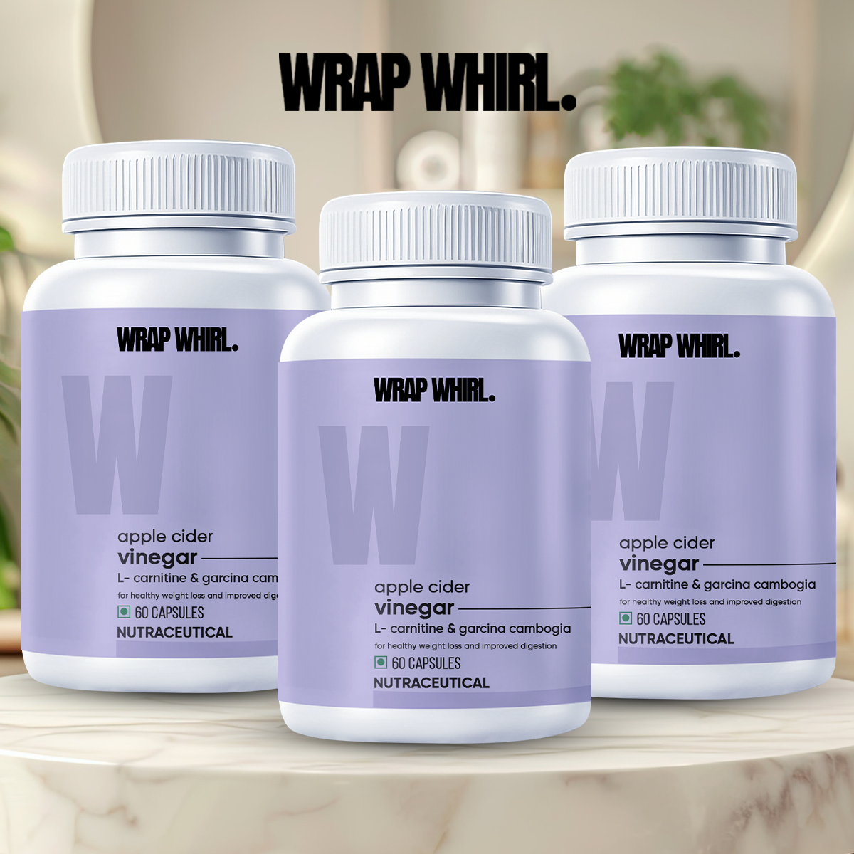 Wrap Whirl Apple Cider Vinegar Caps: Powered with L-Carnitine, Garcinia Cambogia