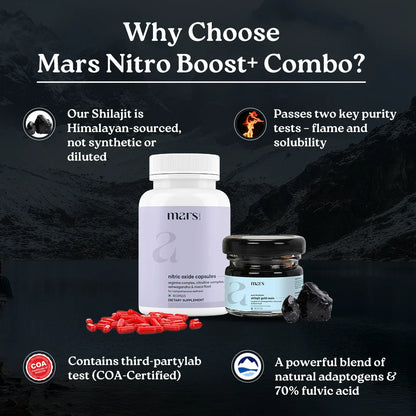 Mars Nitro Boost+ - Pure Himalayan Shilajit Gold Resin & Nitric Oxide Capsules