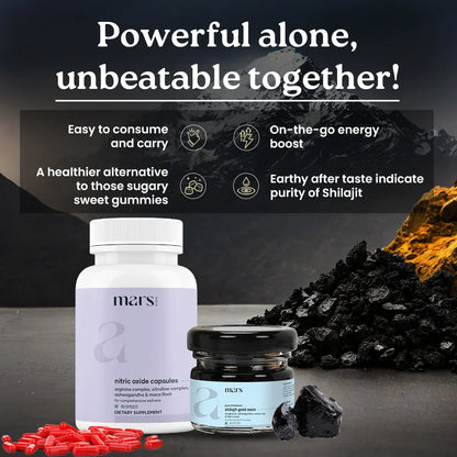 Mars Nitro Boost+ - Pure Himalayan Shilajit Gold Resin & Nitric Oxide Capsules