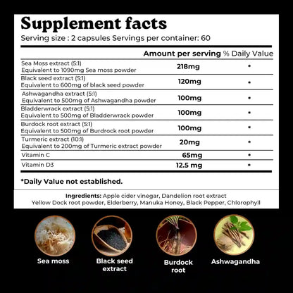 Mars Natural Sea Moss Caps: Powered with Ashwagandha, Black Seed, & Vitamin D3