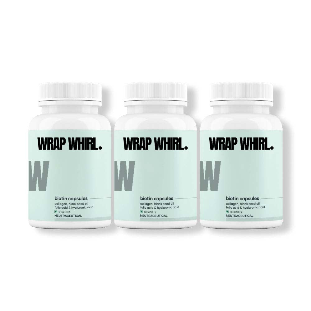 Wrap Whirl Hair Growth Capsules: Powered with Biotin, Collagen, Black Seed Oil & Folic Acid