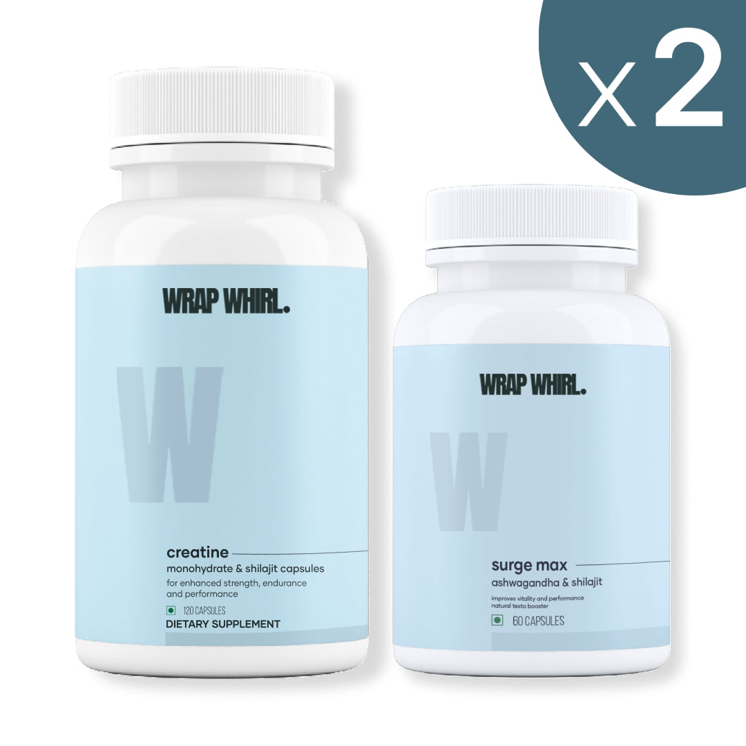 Wrap Whirl Peak Performance Combo: Ashwagandha Capsules & Micronized Creatine Monohydrate Capsules