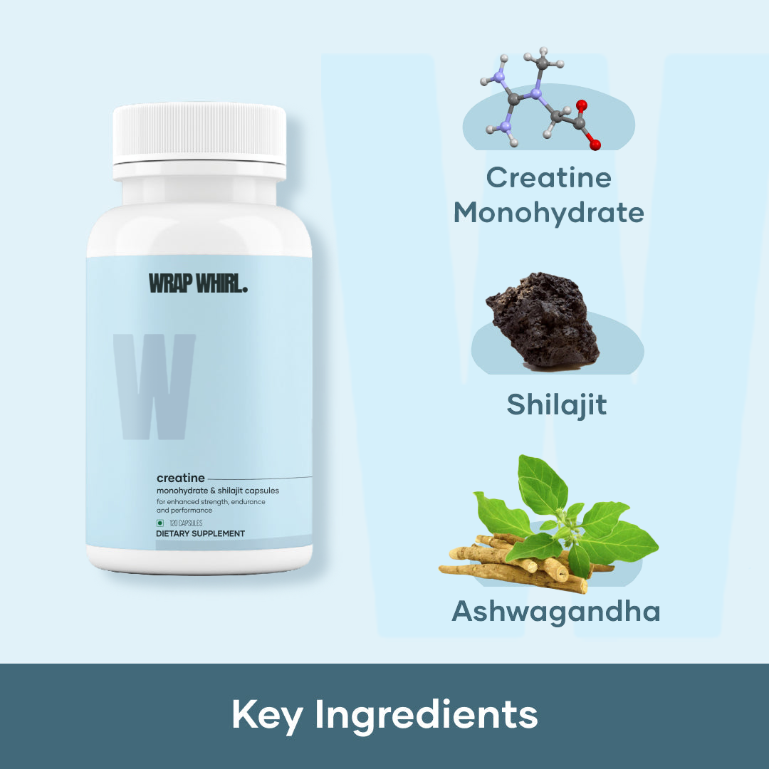 Wrap Whirl Peak Performance Combo: Ashwagandha Capsules & Micronized Creatine Monohydrate Capsules