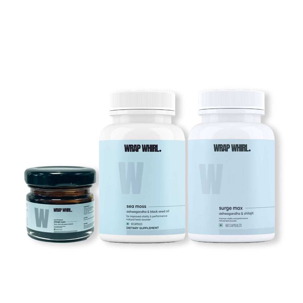 Performance Plus Combo: Pure Himalayan Shilajit Resin, Natural Ashwagandha Caps & Natural Sea Moss Caps